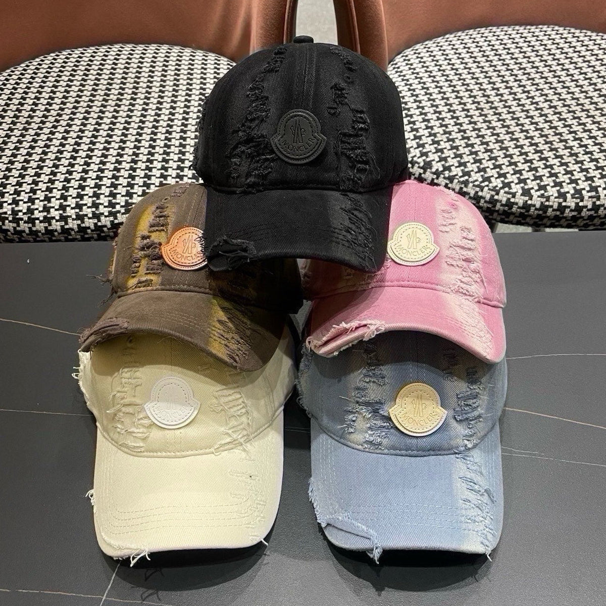 Moncler 2026 Distressed Baseball Cap Hat Denim 566104