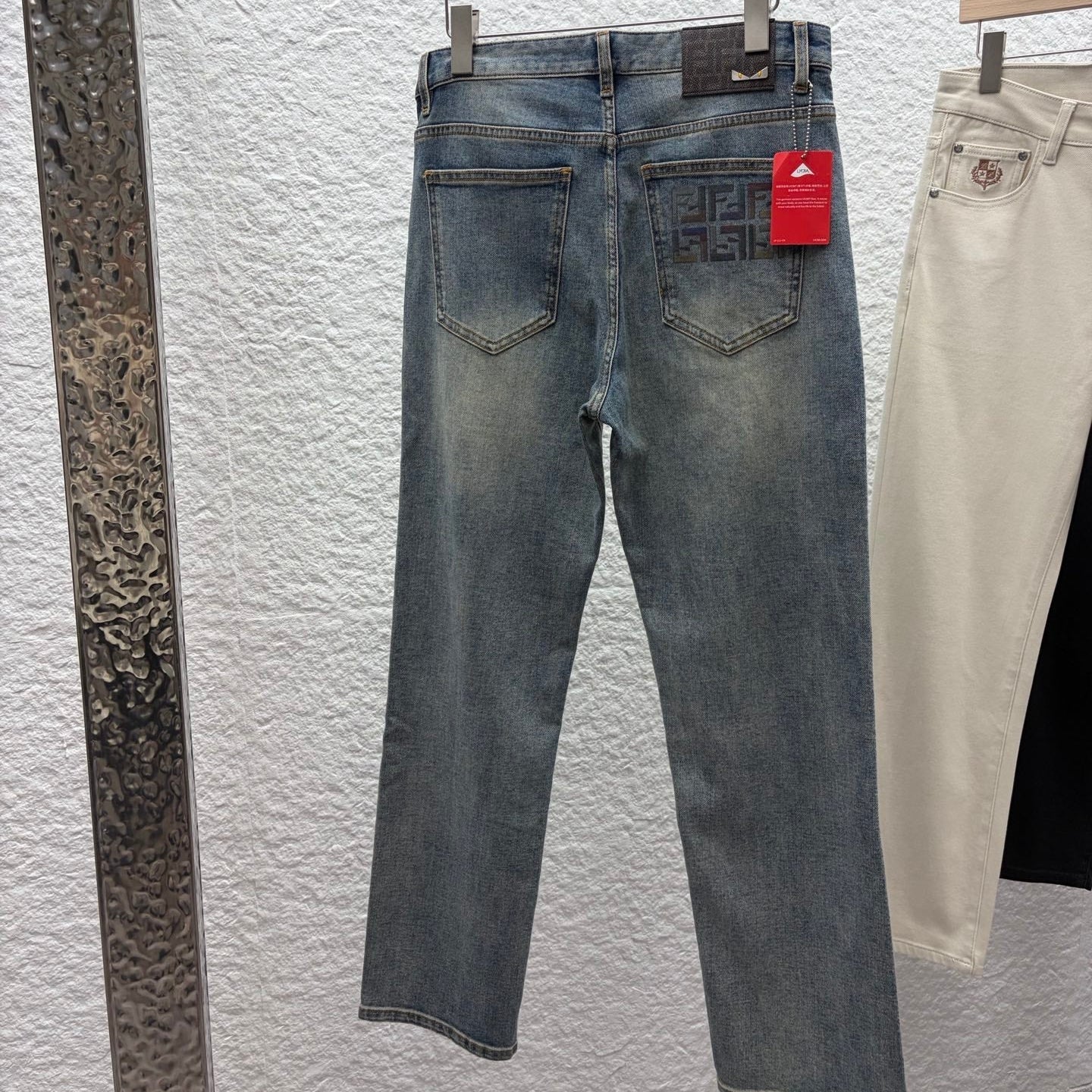 Fendi 2026 Men's Jeans Washed Blue Brown Logo Denim 738154