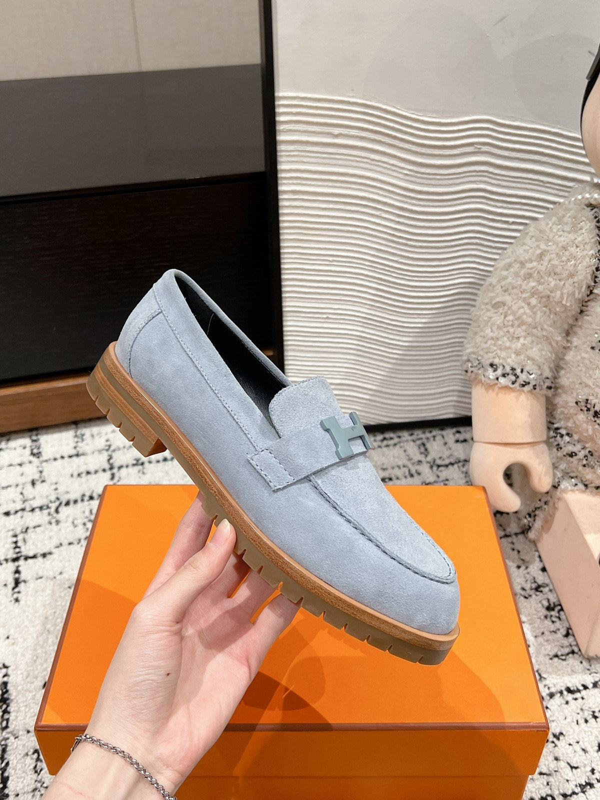 HM Faubourg Loafer In Grey Blue Suede 118743