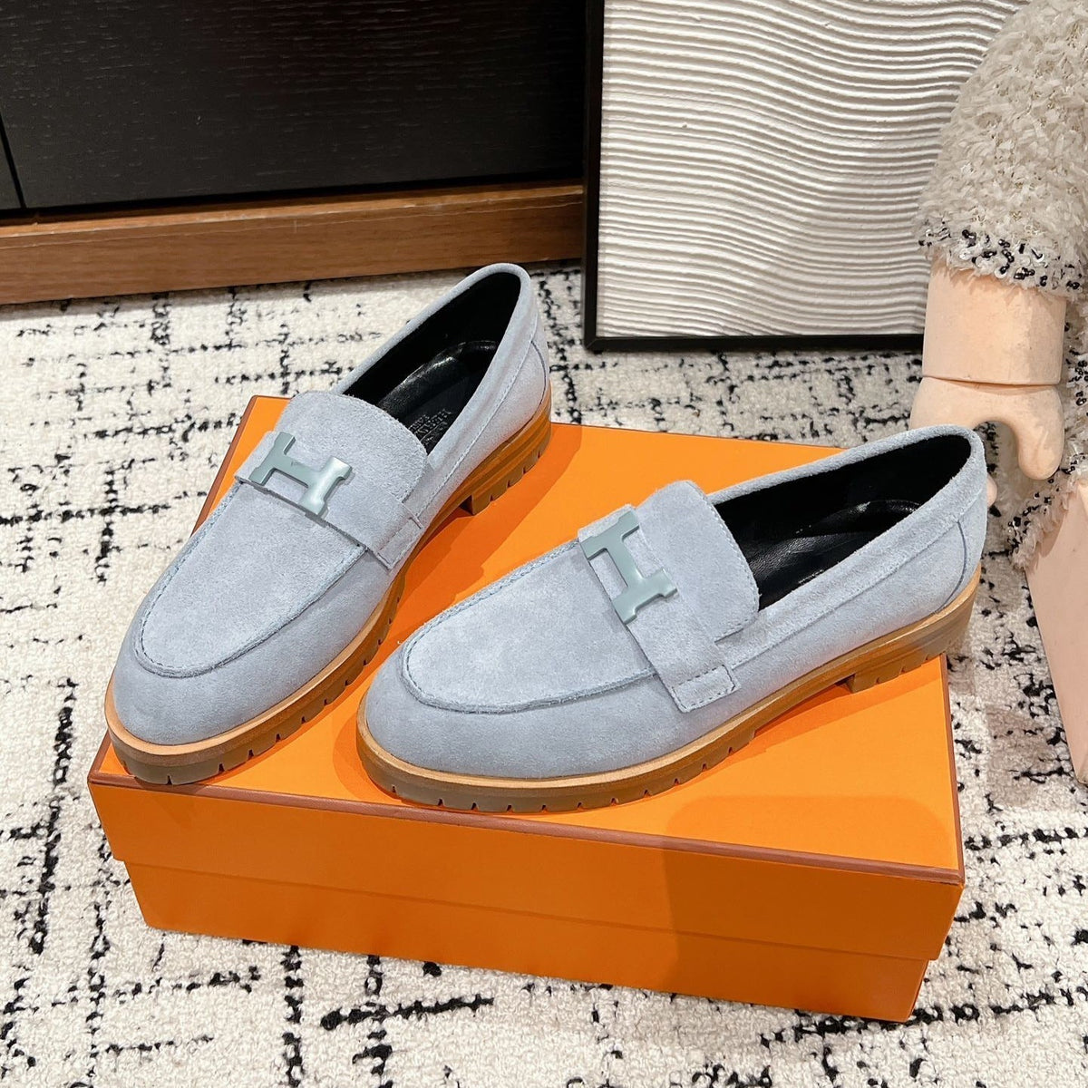 HM Faubourg Loafer In Grey Blue Suede 118743