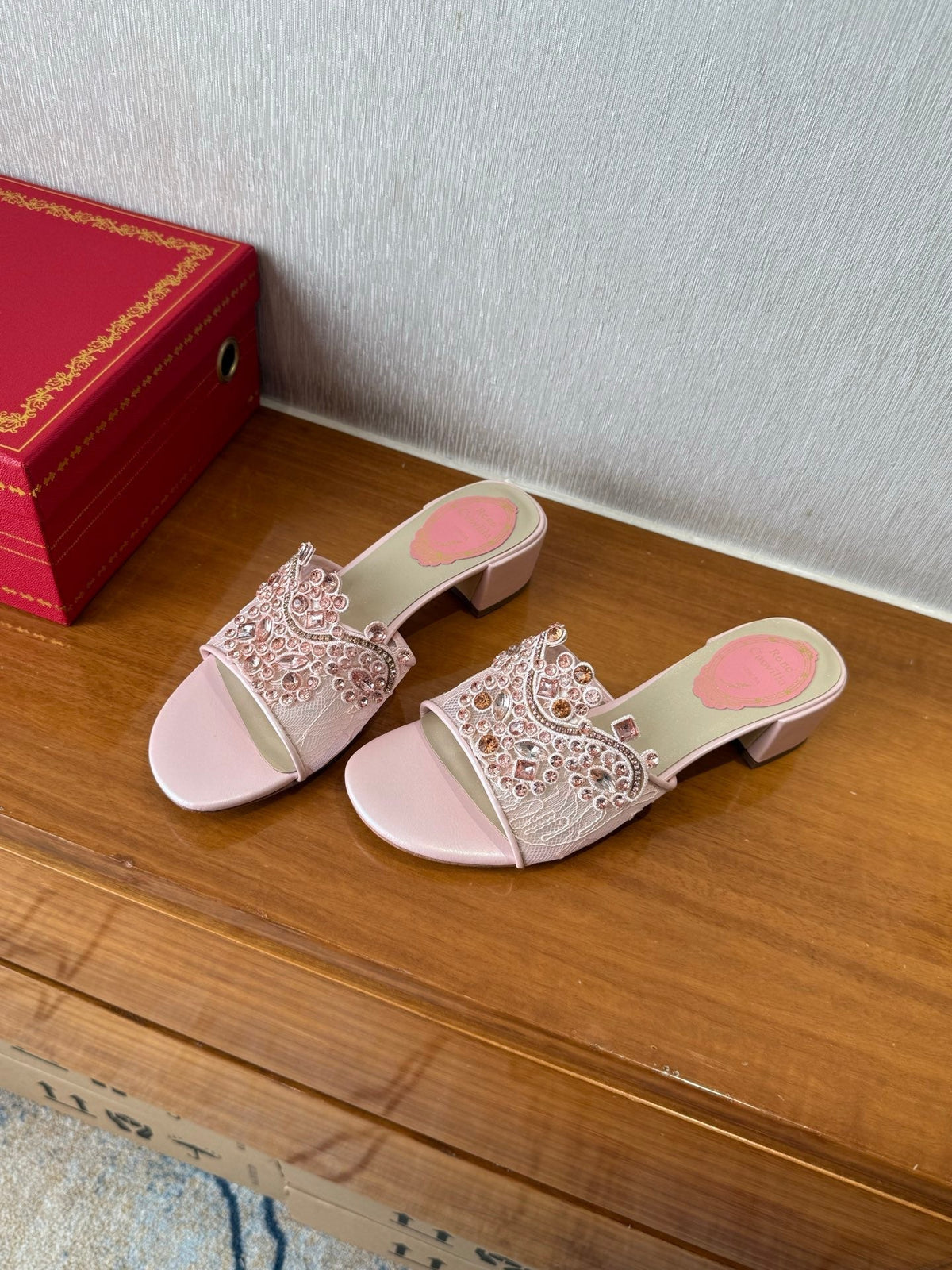 RC 25 Crystal Chandelier Sandals Pink Sheepskin 221961