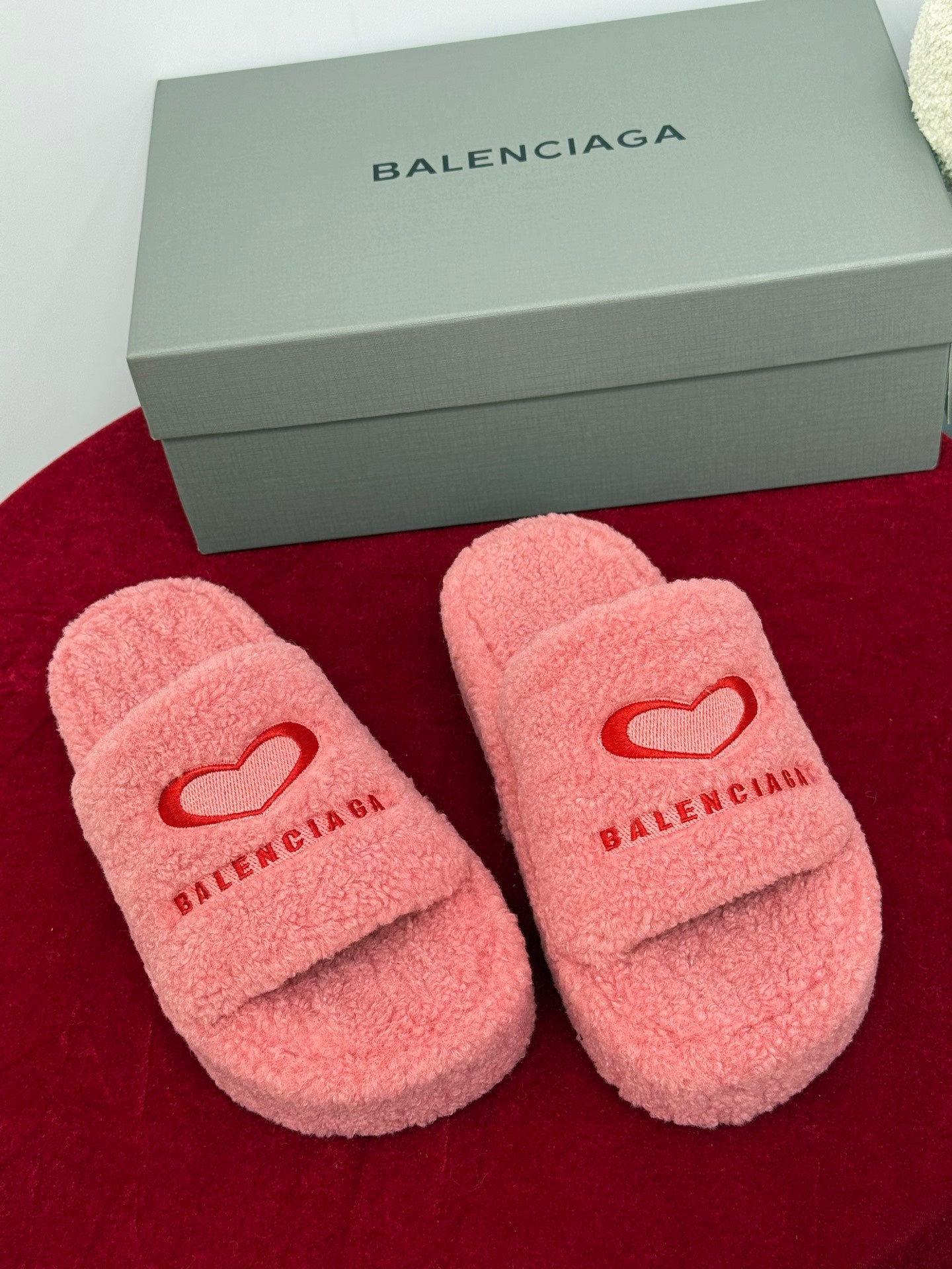 Balenciaga 25s slippers pink red wool  467708