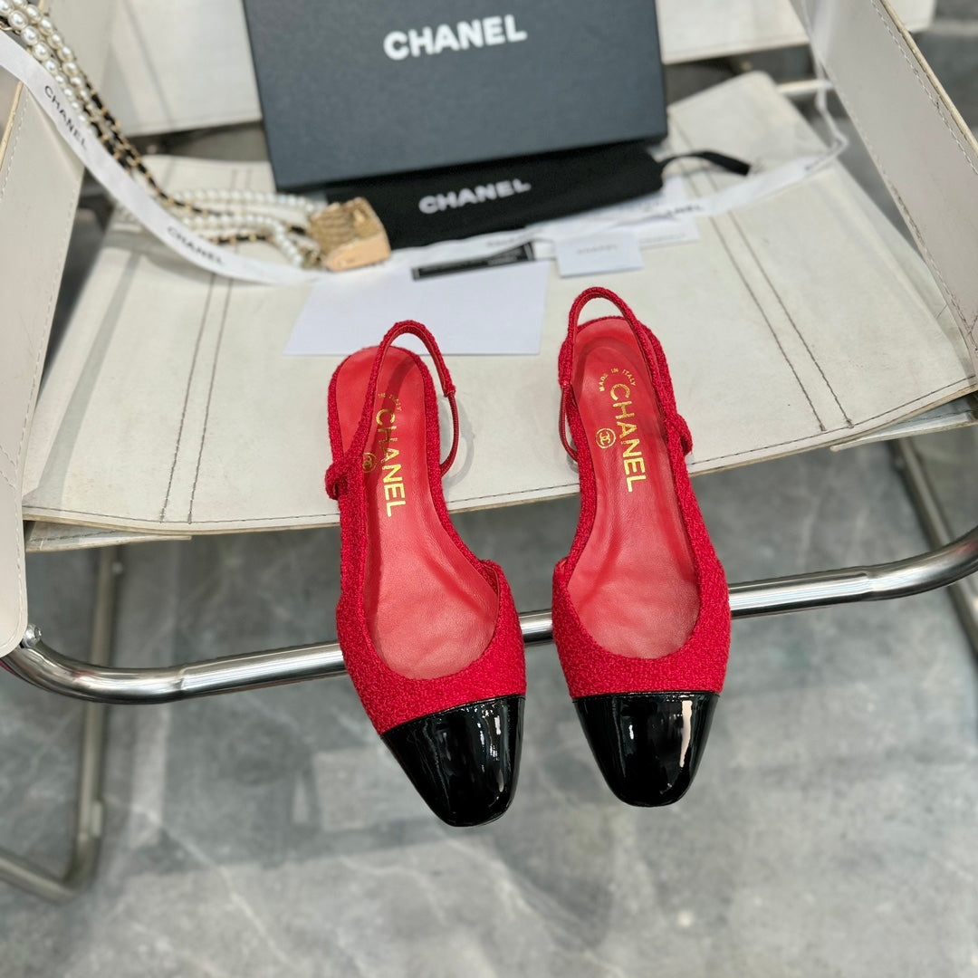 slingbacks flat tweed black patent calfskin