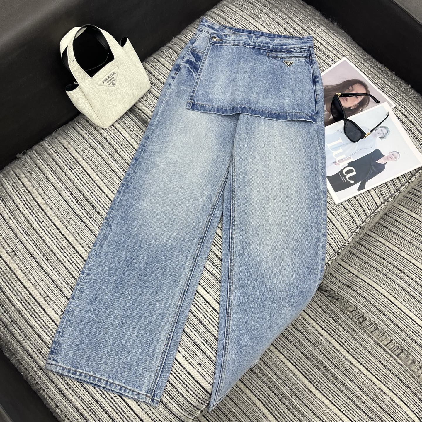 Prada 2026 Wide-Leg Pants Jean Light Blue Cotton 650356