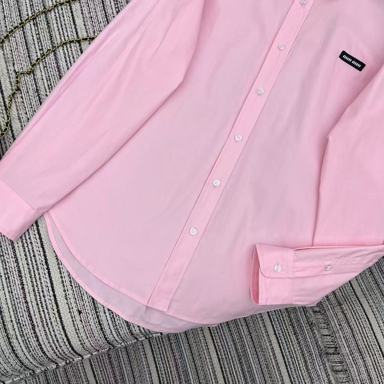 Miu Miu 2026 Long-sleeved Shirt Pink White Cotton