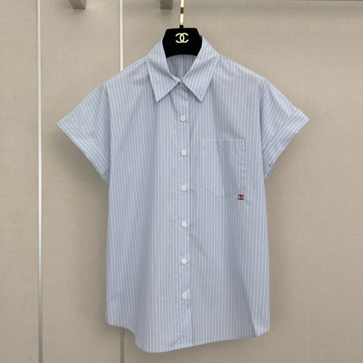 Chanel 2026 Striped Short-sleeved Shirt Blue Cotton 375209