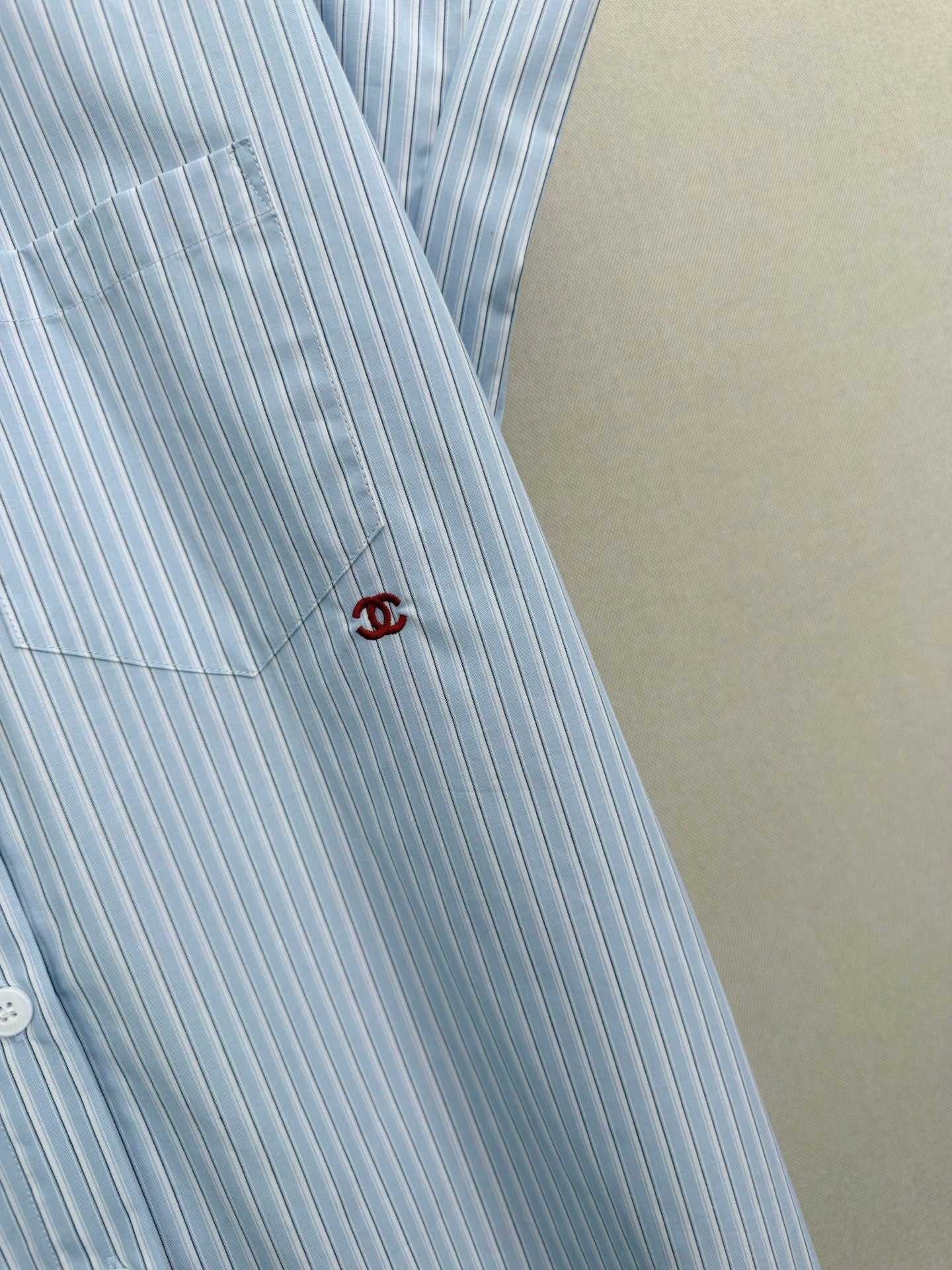 Chanel 2026 Striped Short-sleeved Shirt Blue Cotton 375209