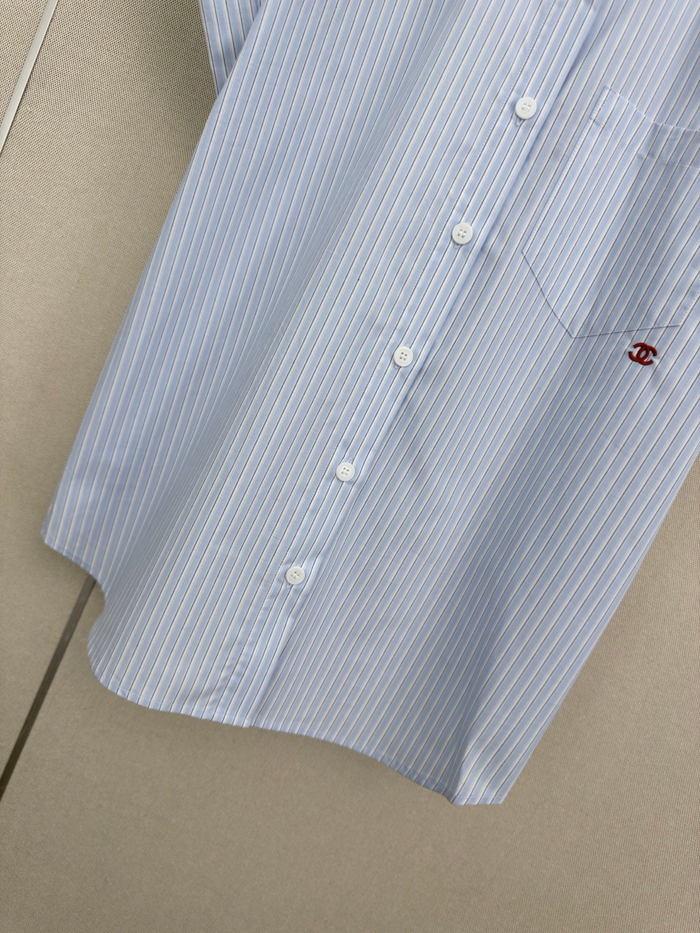 Chanel 2026 Striped Short-sleeved Shirt Blue Cotton 375209