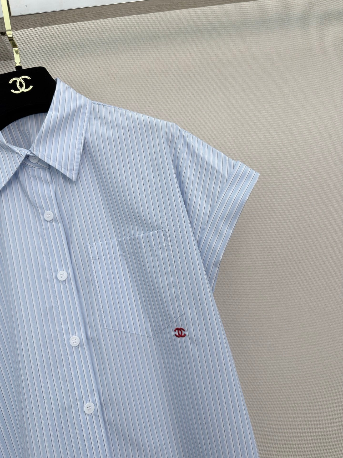 Chanel 2026 Striped Short-sleeved Shirt Blue Cotton 375209
