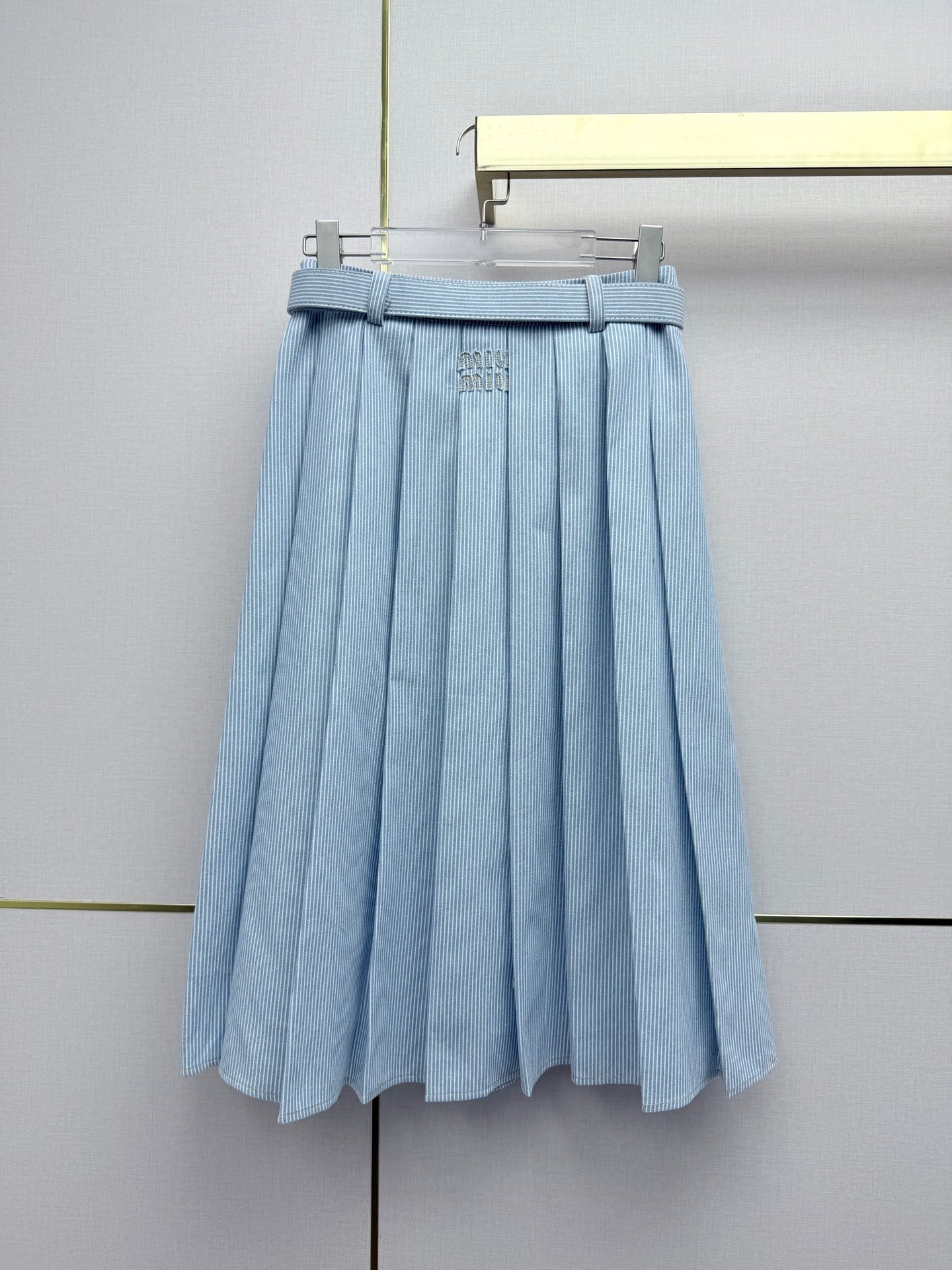 Miumiu 2026 Pleated Midi Skirt Blue Cotton 351548