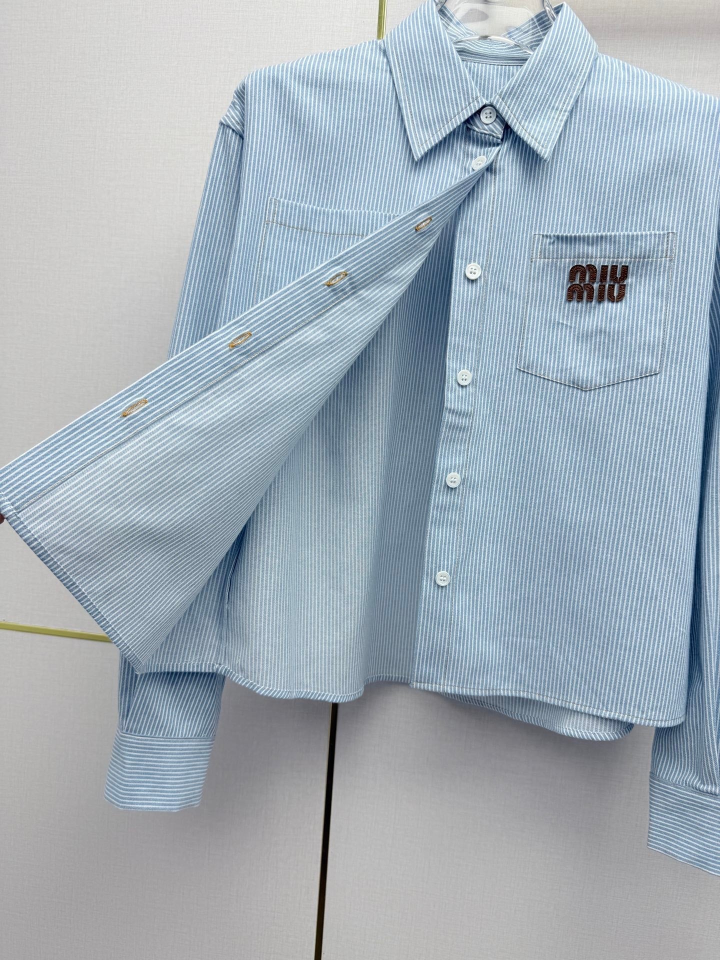 Miumiu 2026 Short-Sleeve Long-Sleeve Shirt Blue Cotton 351550