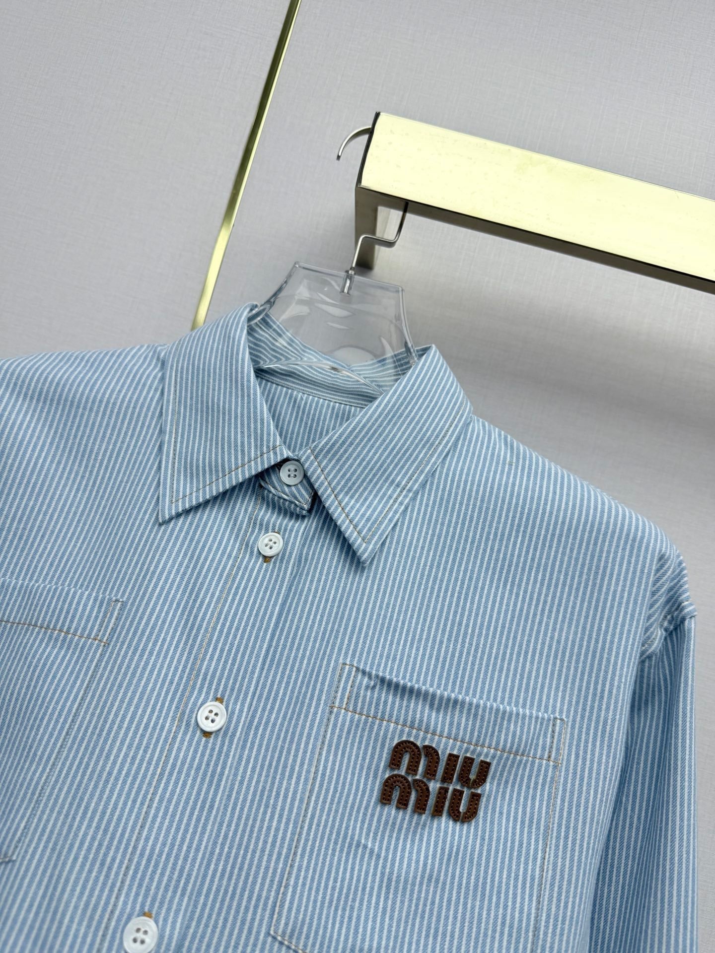 Miumiu 2026 Short-Sleeve Long-Sleeve Shirt Blue Cotton 351550