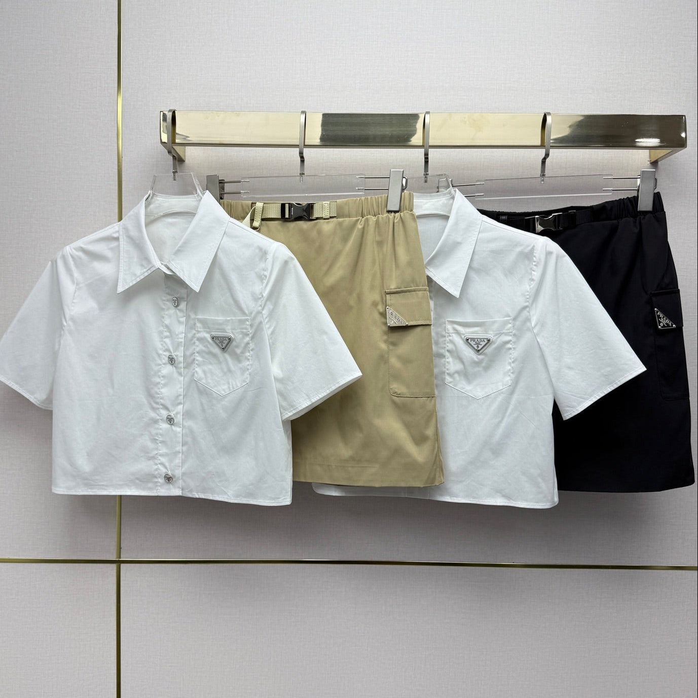 Prada 2026 Short Shirt With Skirt Set Cotton 393360