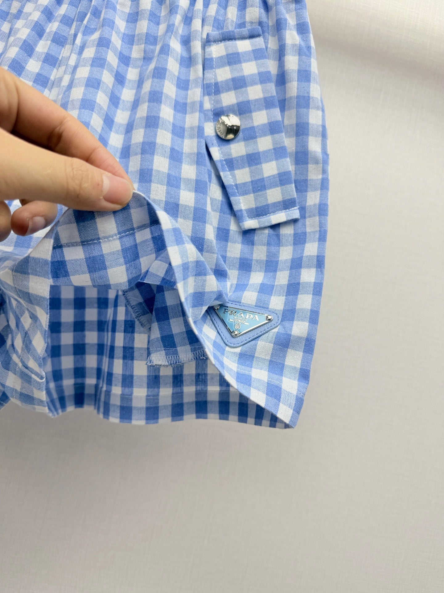 Prada 2026 Plaid Top With Short Blue White Cotton 393519
