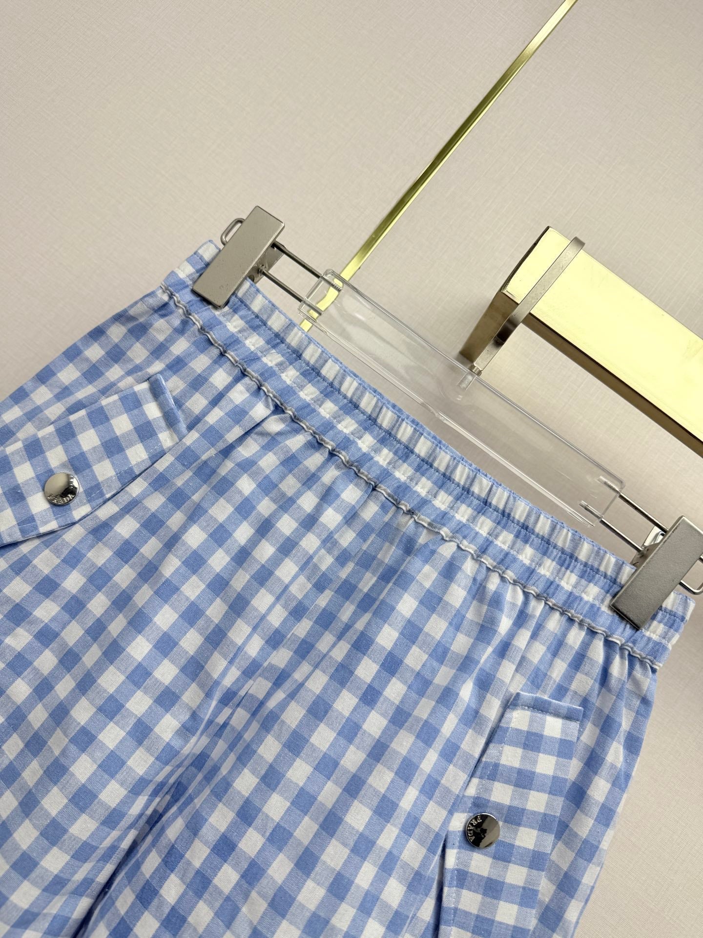 Prada 2026 Plaid Top With Short Blue White Cotton 393519
