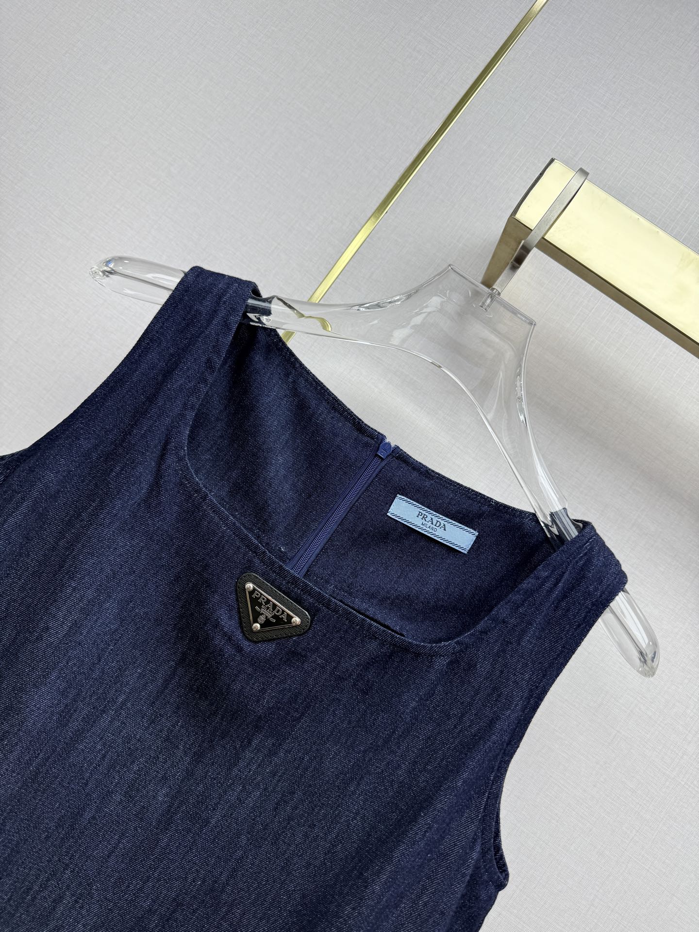 Prada 2026 Denim Sleeveless Dress Navy Blue Cotton 393521