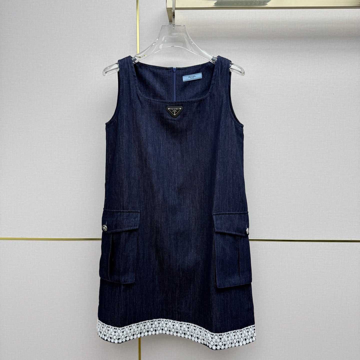 Prada 2026 Denim Sleeveless Dress Navy Blue Cotton 393521