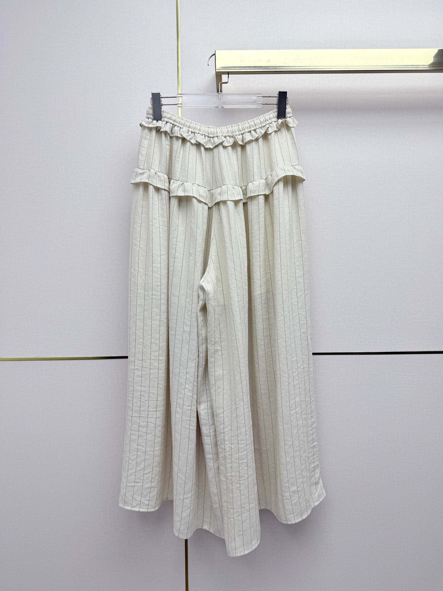 Chanel 2026 Ruffled Striped Wide-Leg Pants Cotton 244740