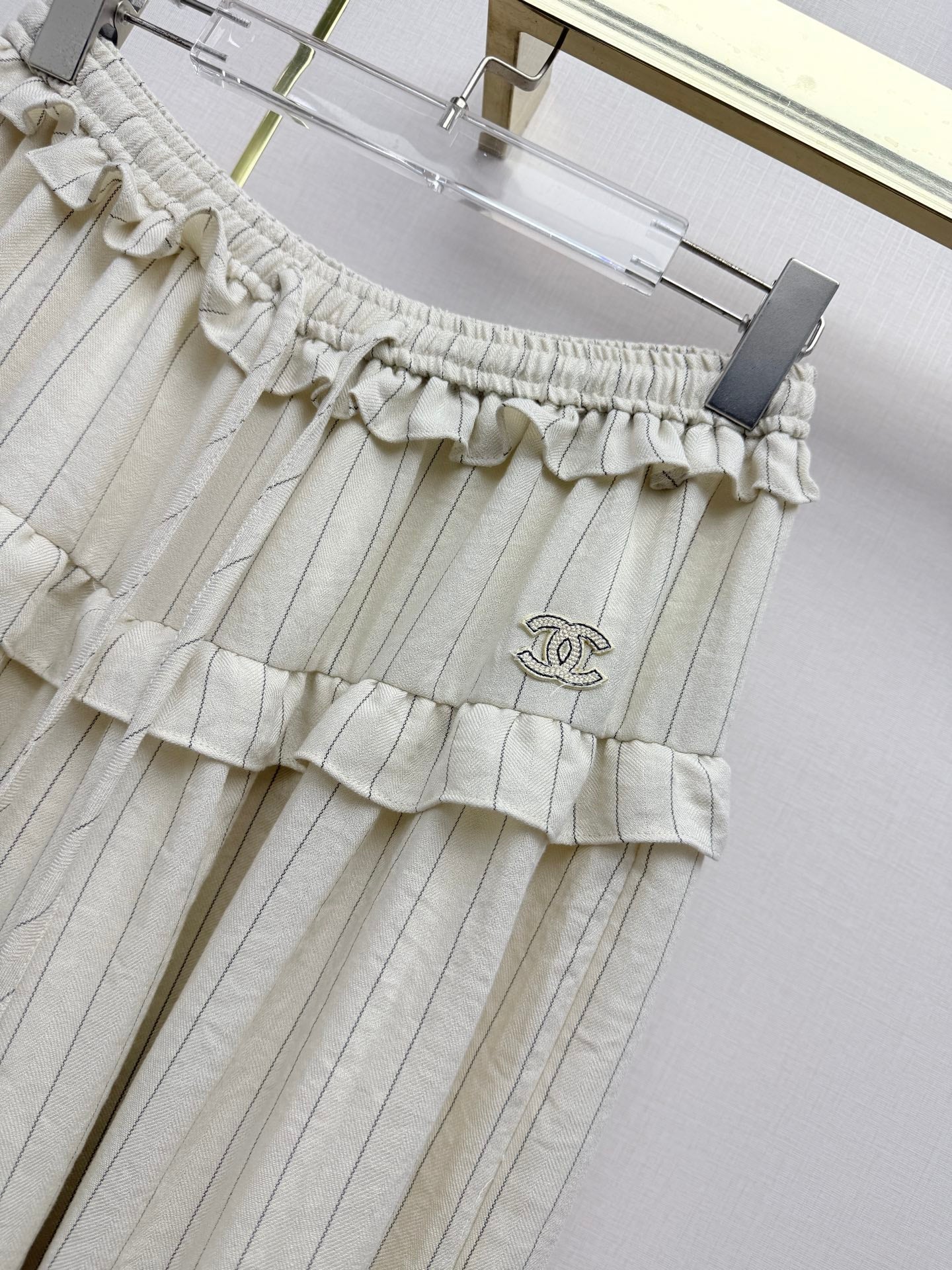 Chanel 2026 Ruffled Striped Wide-Leg Pants Cotton 244740