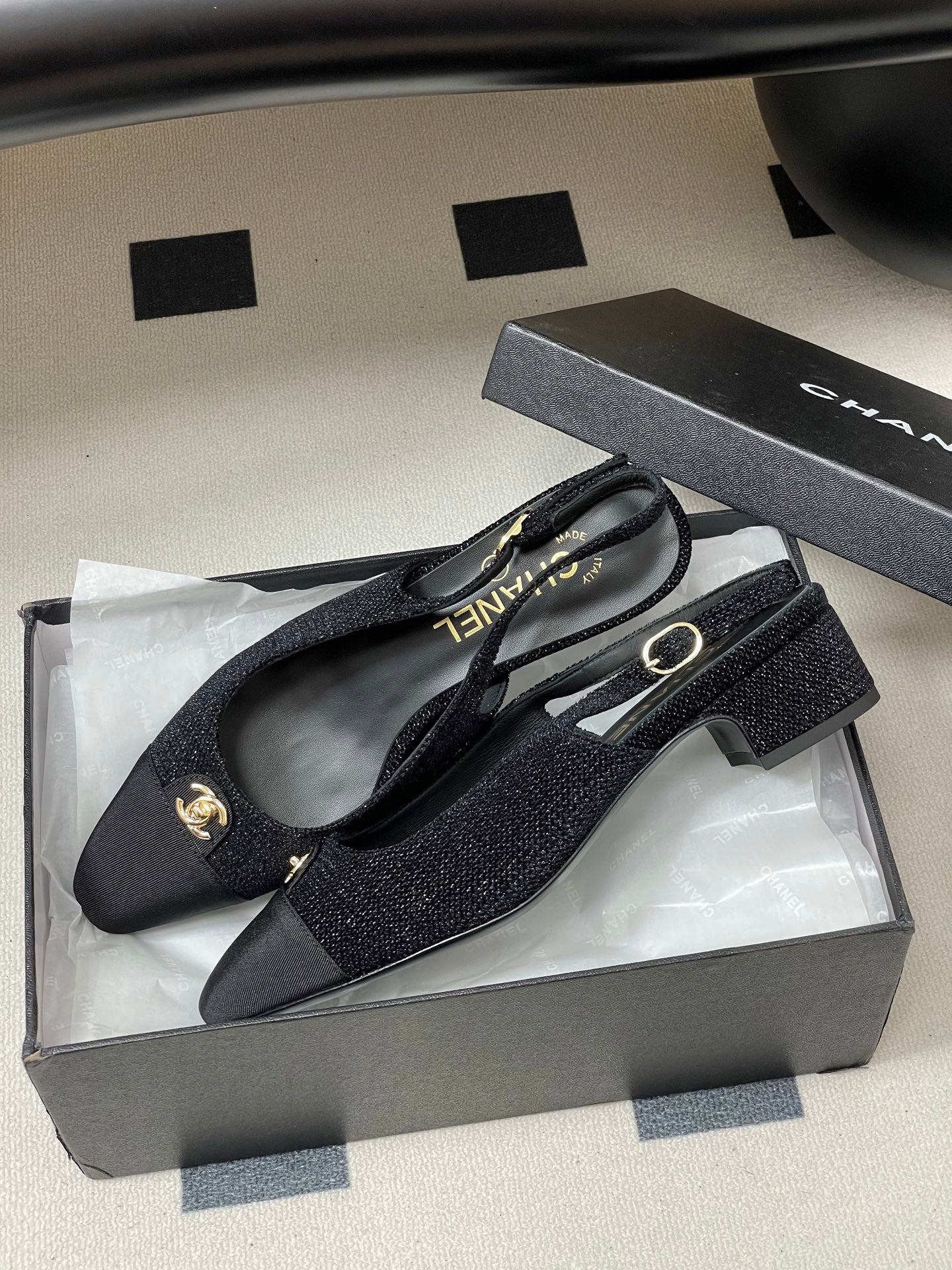 Chanel 25 Slingback Black Lambskin Fabric 473212