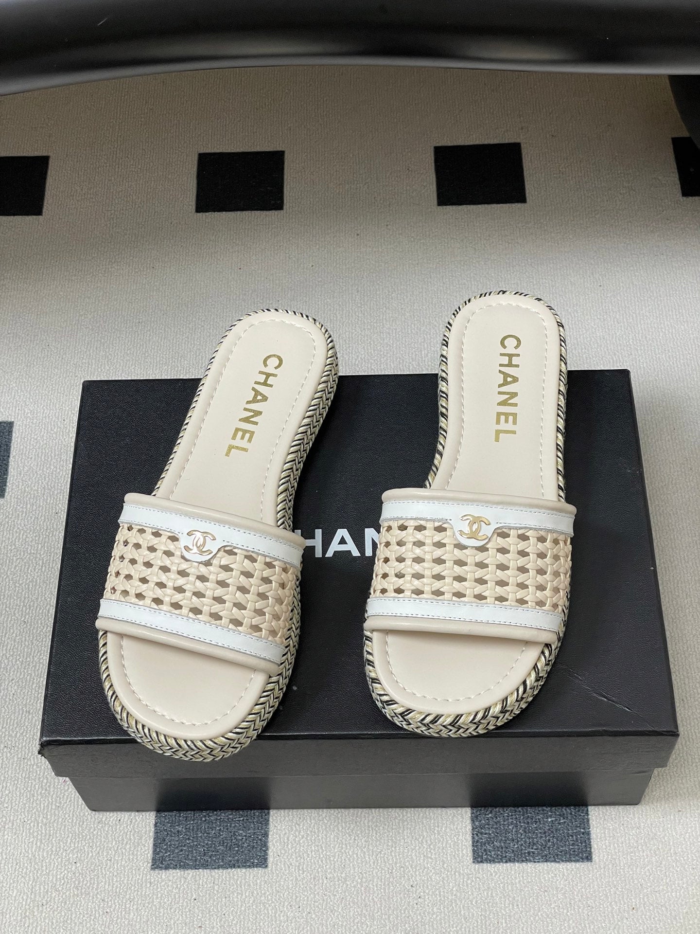 CC 26s Platform Slippers Light Beige Cowhide 649459