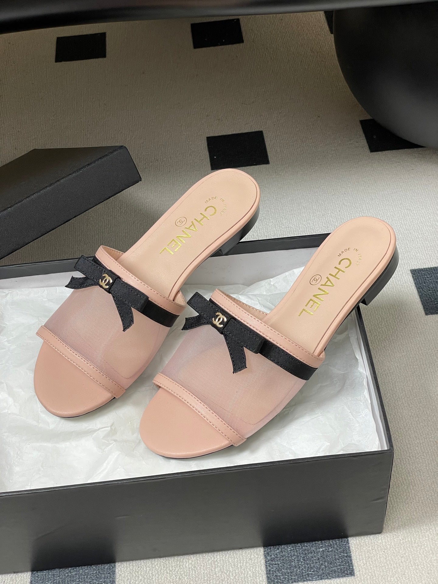 CC 2026 Sandal Bow Mesh Calfskin
