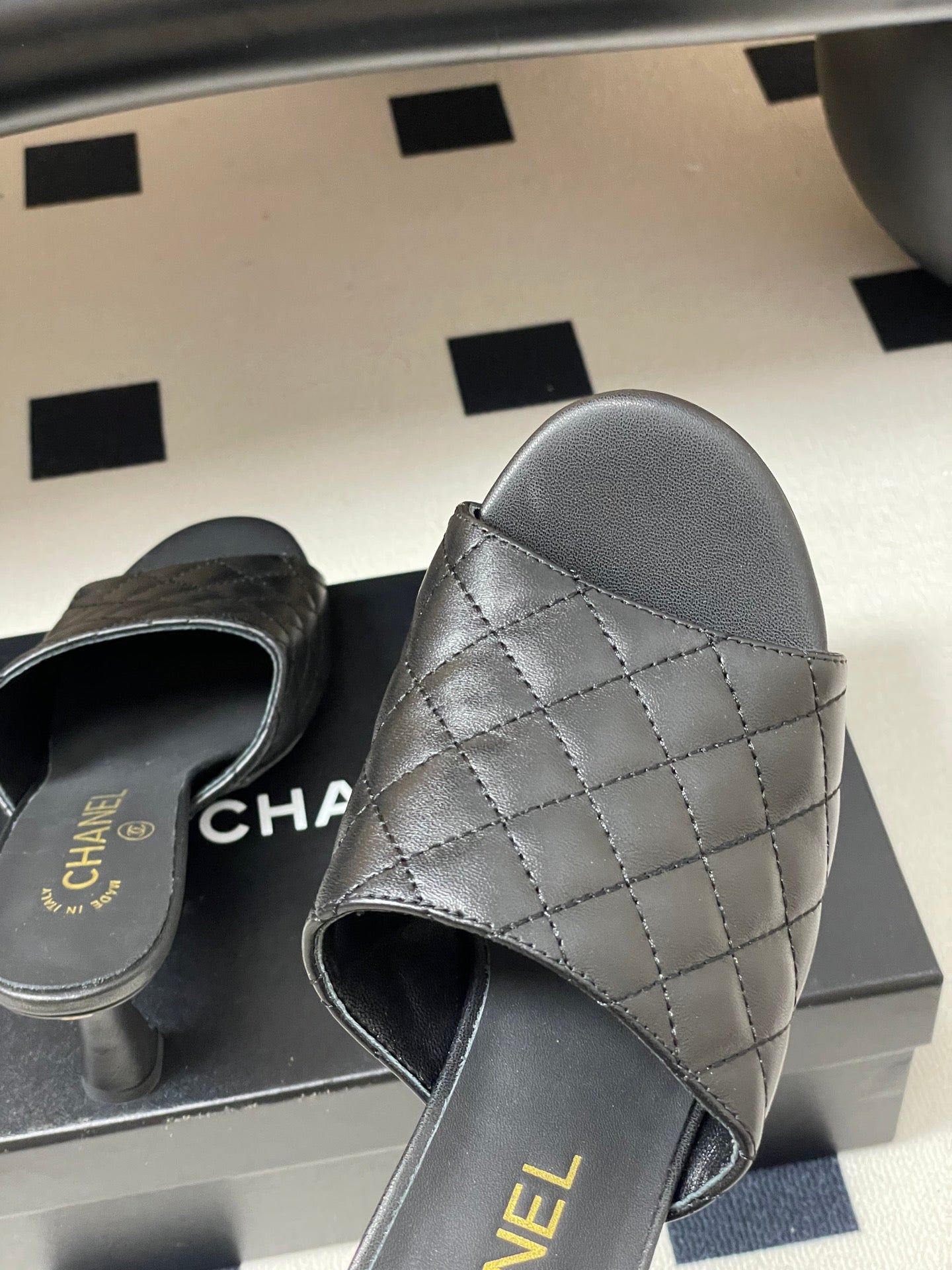 Chanel 2026  Peep-Toe High-Heeled Sandals Leather Sheepskin 834720