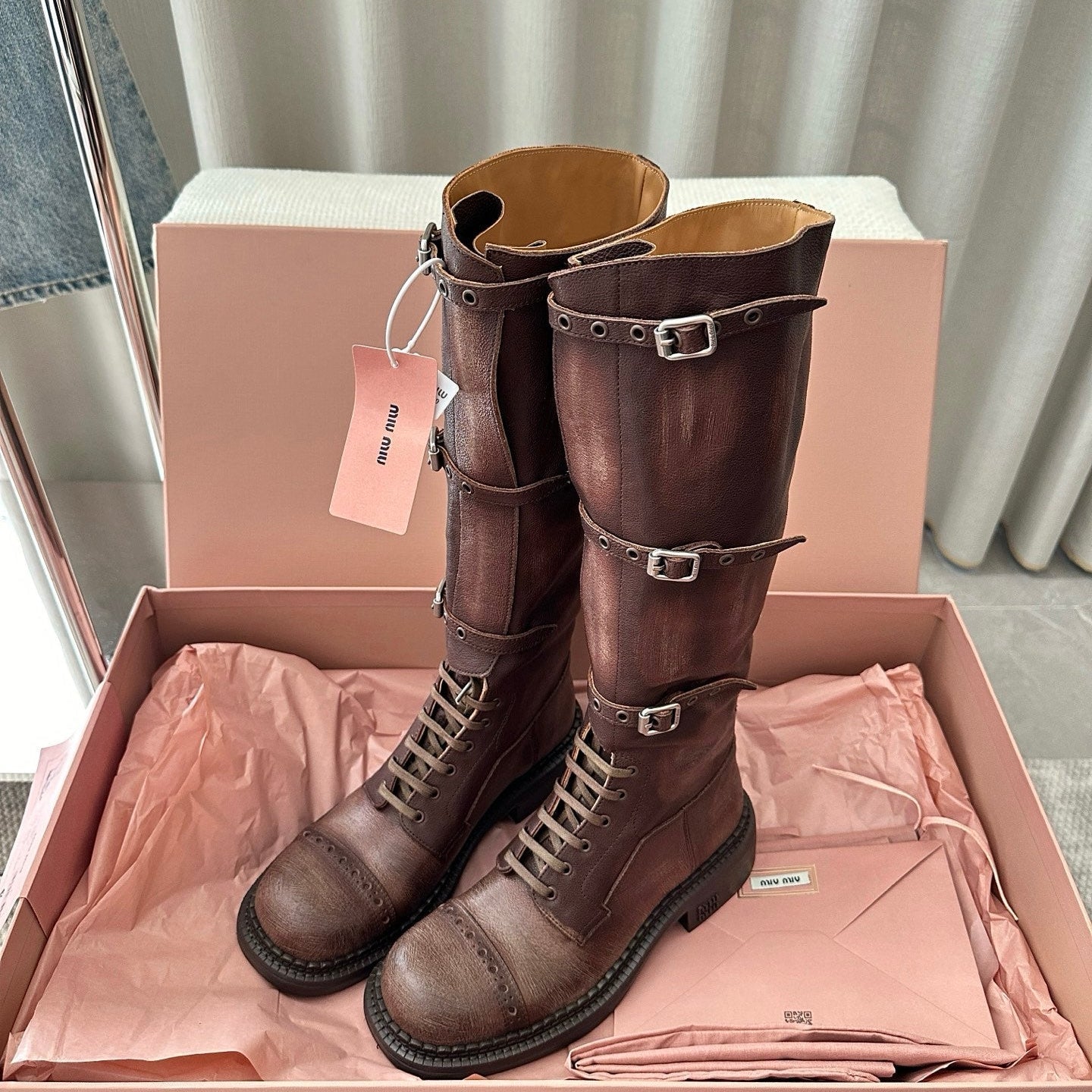 MiuMiu 25 motorcycle boots brown cowhide 521967
