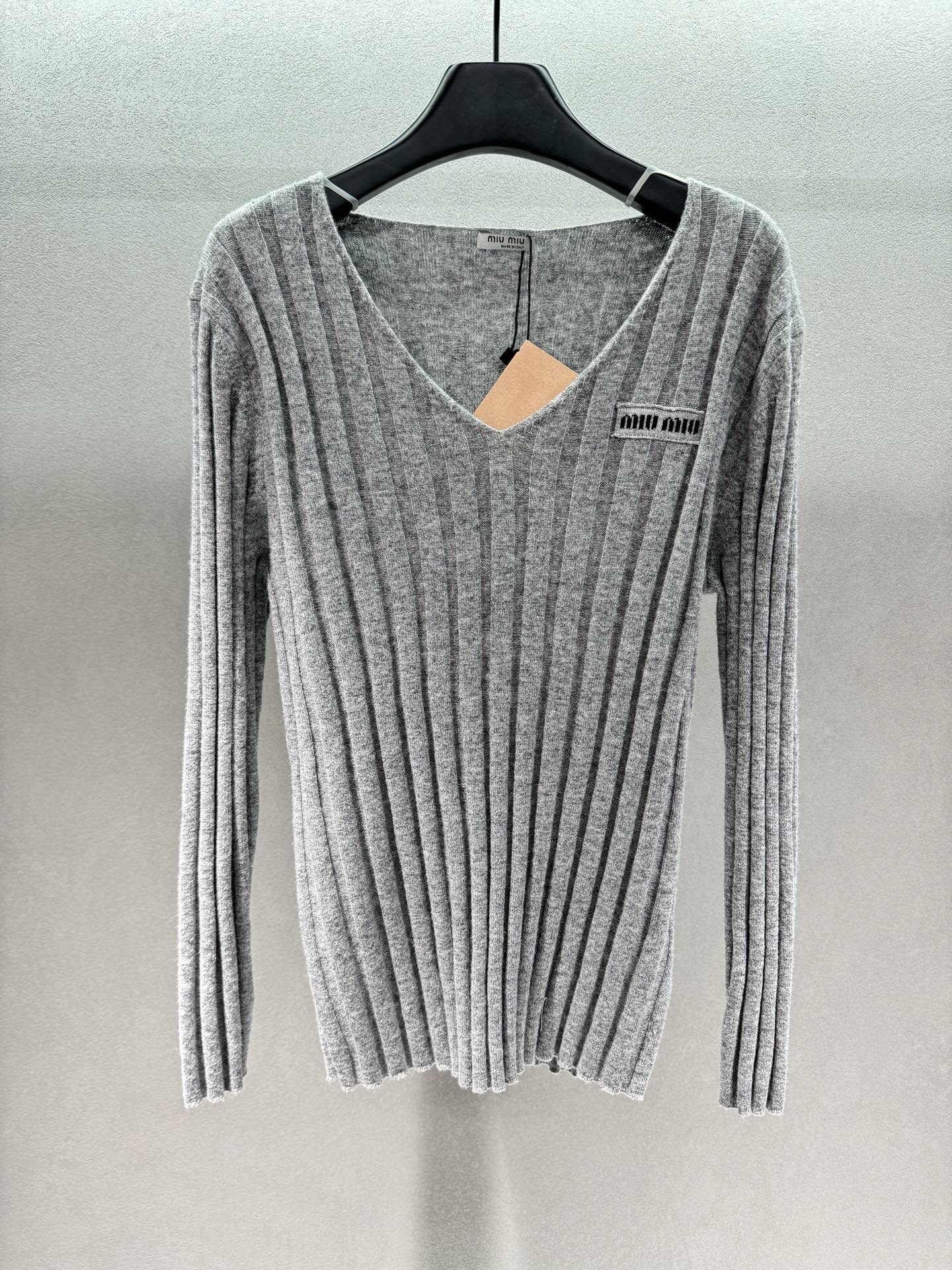 Miumiu 2026 V-neck Sweater Grey Wool Cashmere