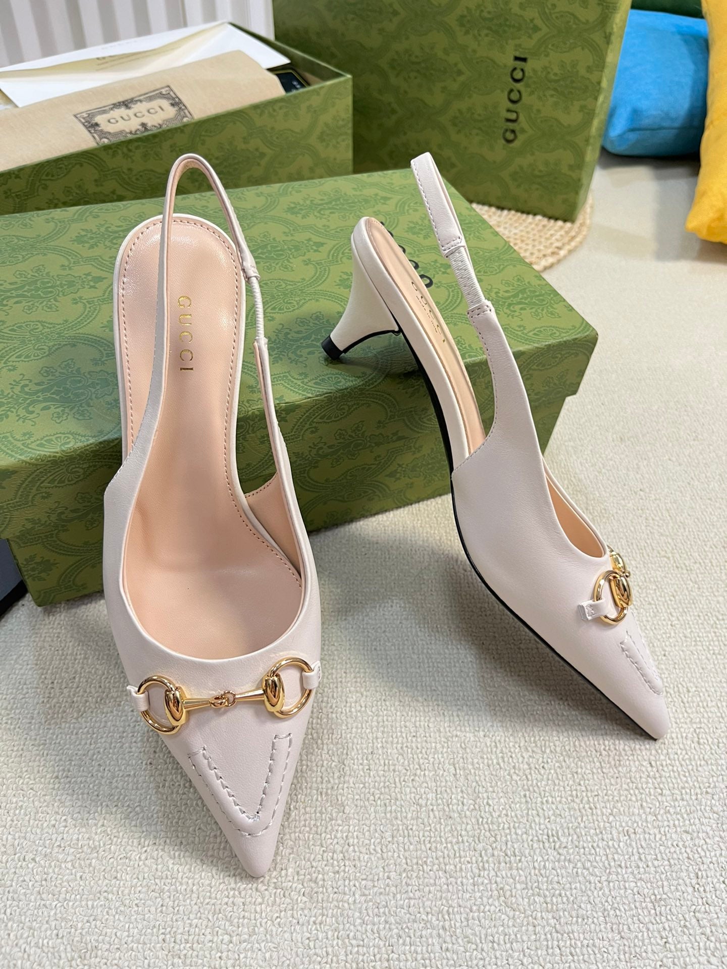GC Horsebit Slingback Pump 50mm White Sheepskin 294562