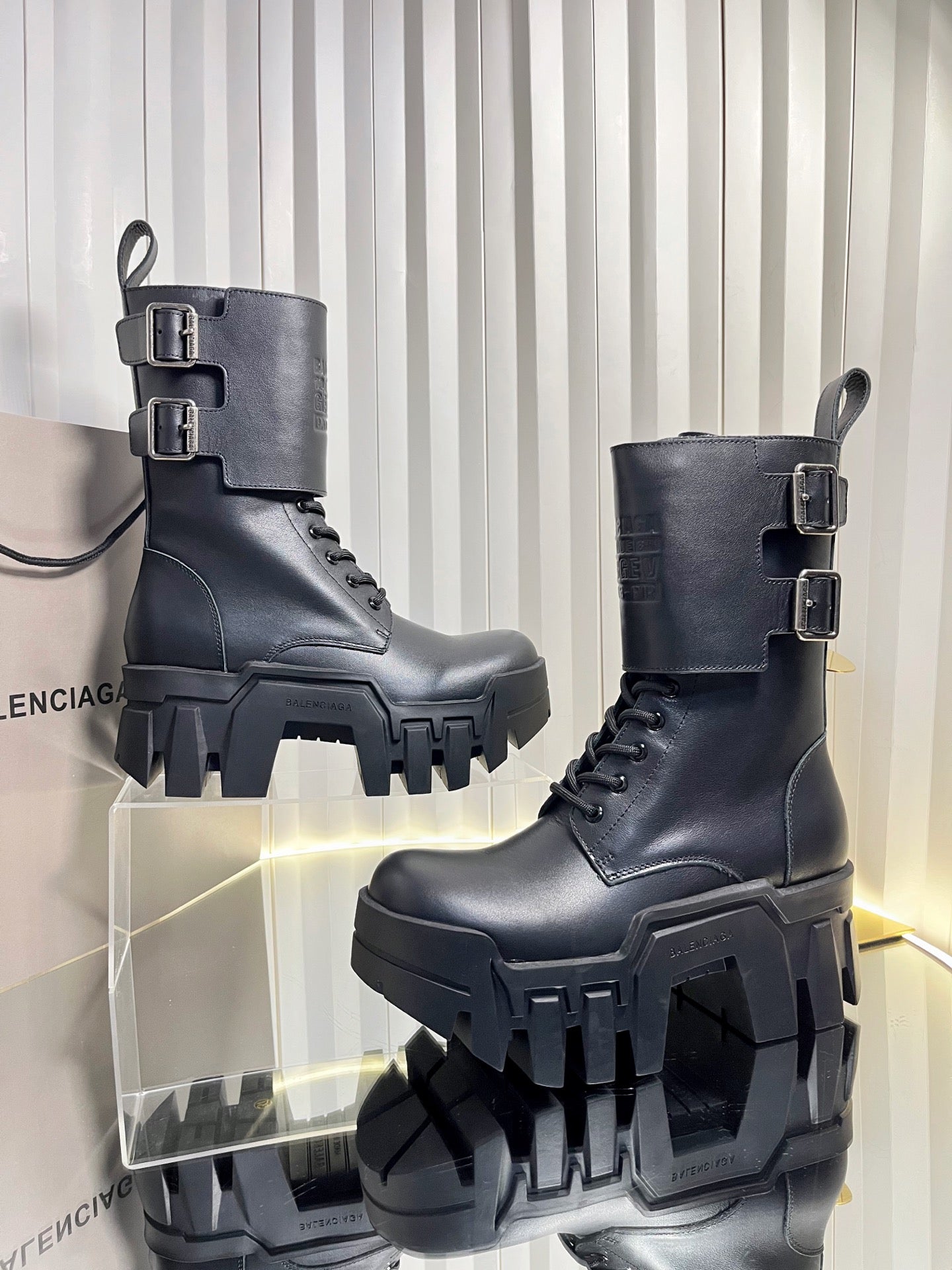 Balenciaga 2026 Bulldozer Lace-up Boot Black Calfskin 616564