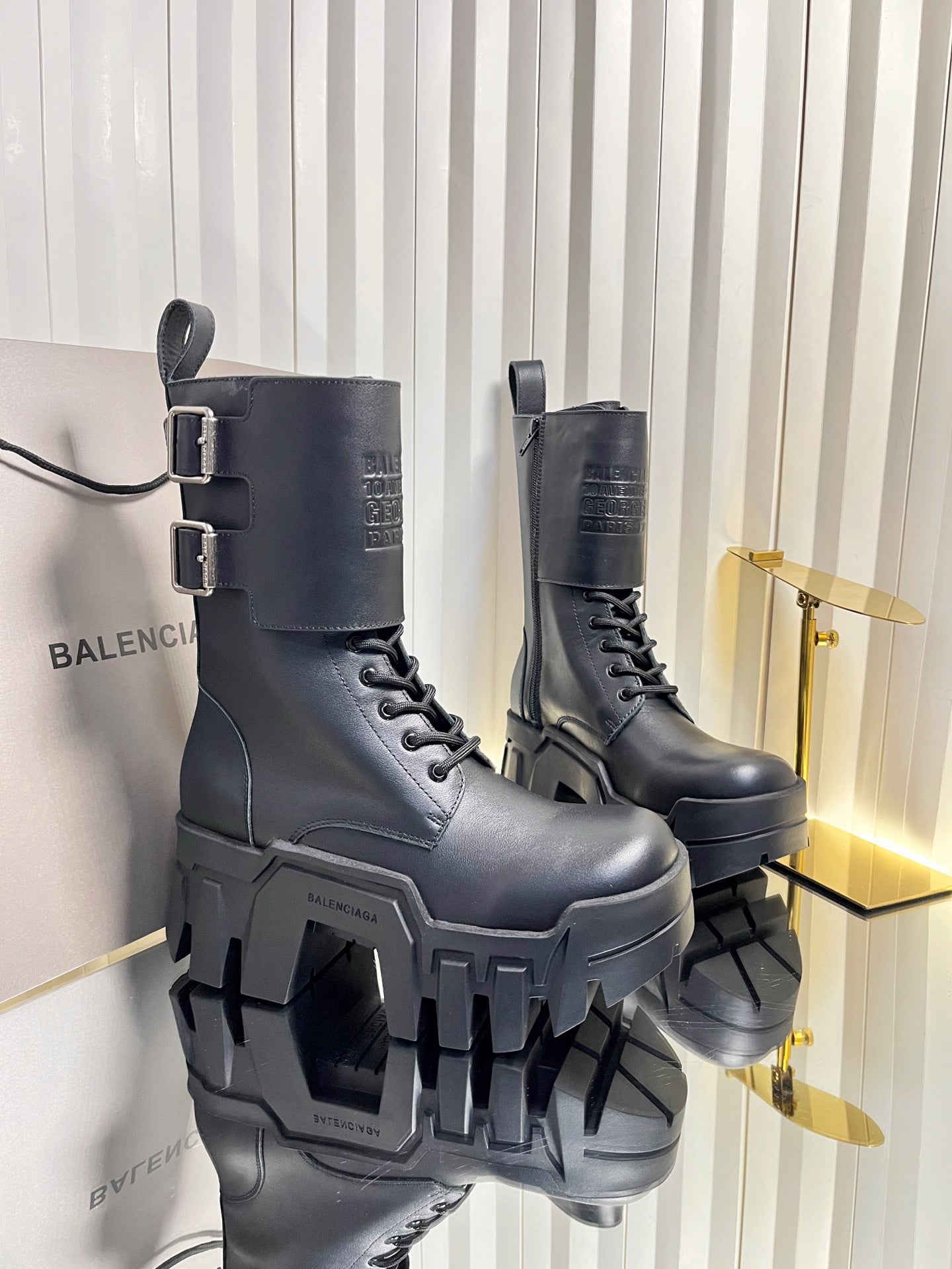 Balenciaga 2026 Bulldozer Lace-up Boot Black Calfskin 616564
