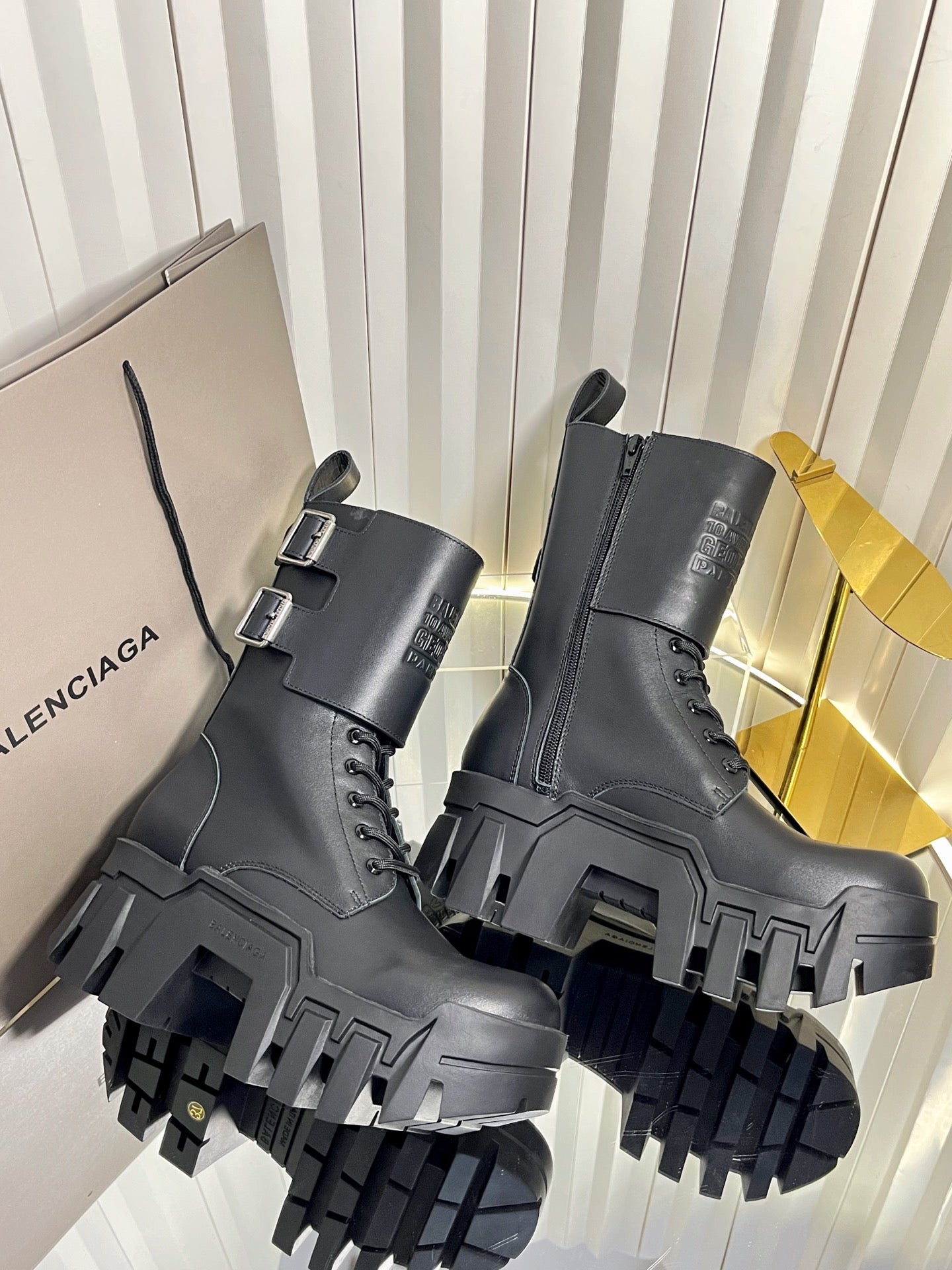 Balenciaga 2026 Bulldozer Lace-up Boot Black Calfskin 616564