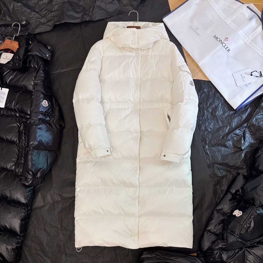 Moncler 2025 Cavettaz Long Coat White Nylon Down