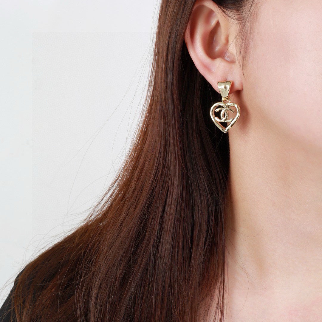CC Heart Shaped Gold Double C Earrings