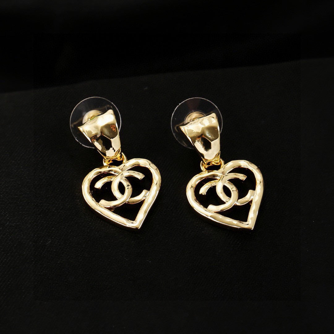 CC Heart Shaped Gold Double C Earrings