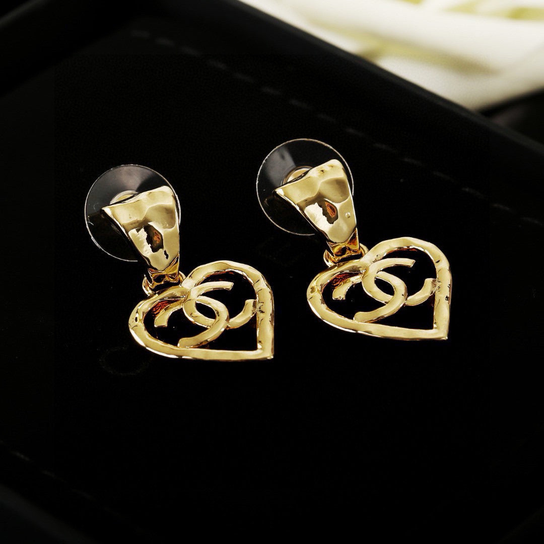 CC Heart Shaped Gold Double C Earrings