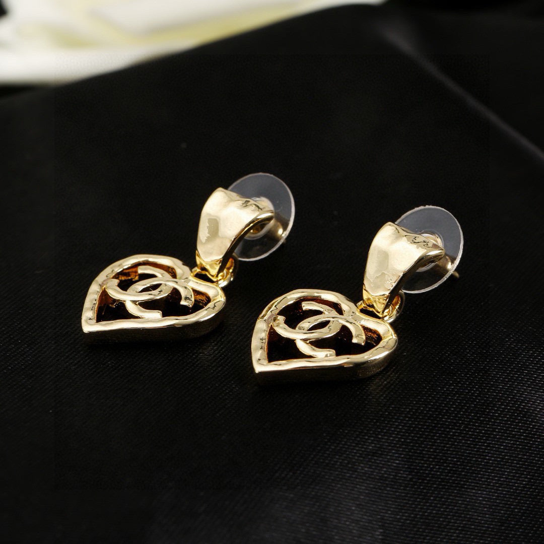 CC Heart Shaped Gold Double C Earrings