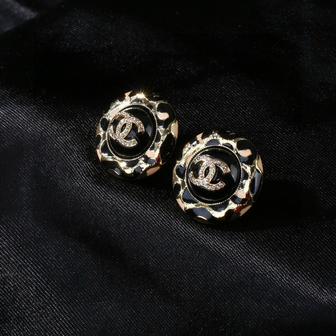 CC Enamel Black Gold Earrings