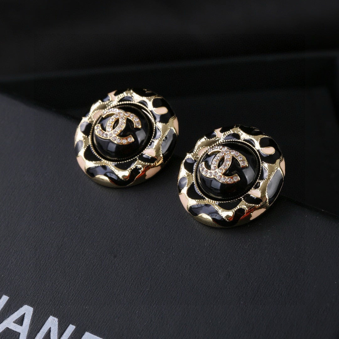 CC Enamel Black Gold Earrings