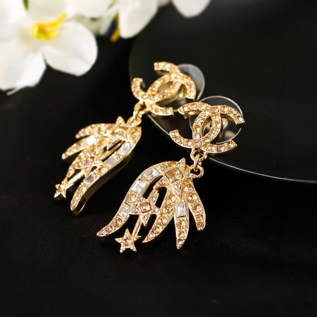 CC Strass Star Drop Gold Diamond Earrings