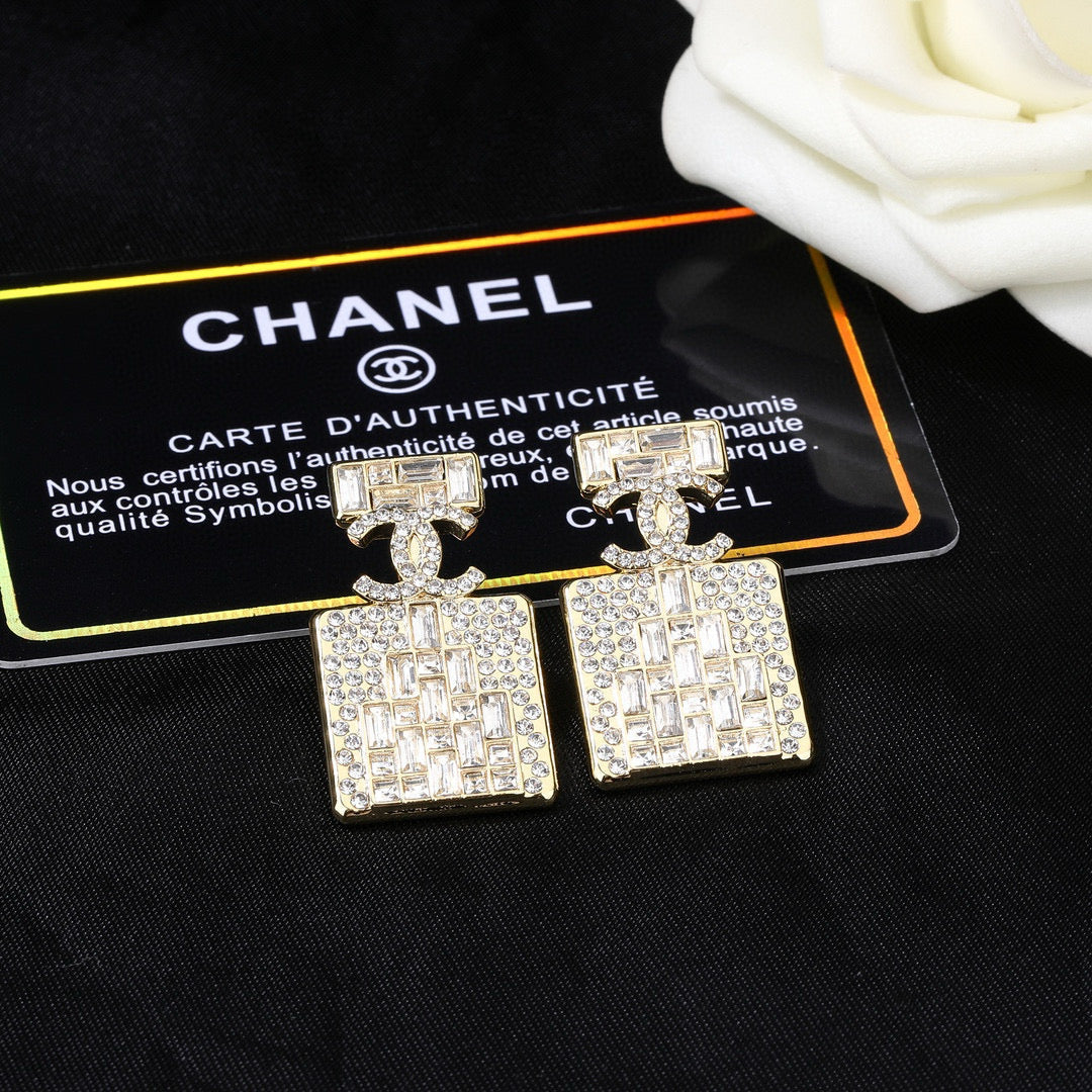 CC Perfume Bottle Gold Diamond Earrings