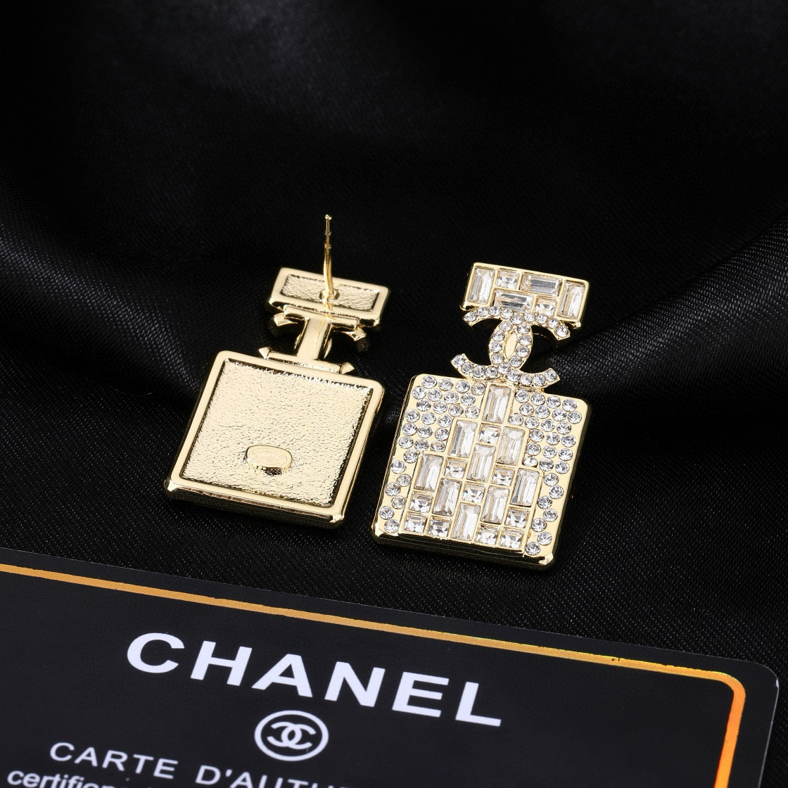 CC Perfume Bottle Gold Diamond Earrings