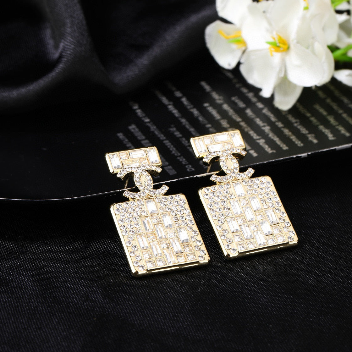 CC Perfume Bottle Gold Diamond Earrings