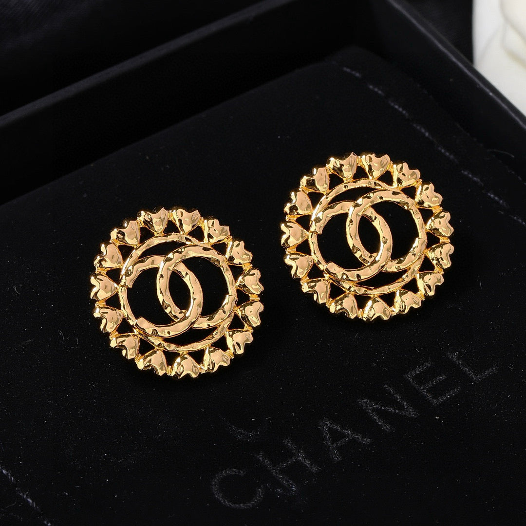 CC Metal Heart Double C Gold Earrings