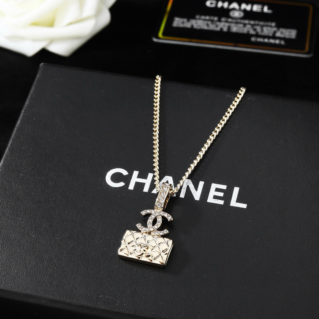 CC Classic Double C Light Gold Diamond Bag Necklace