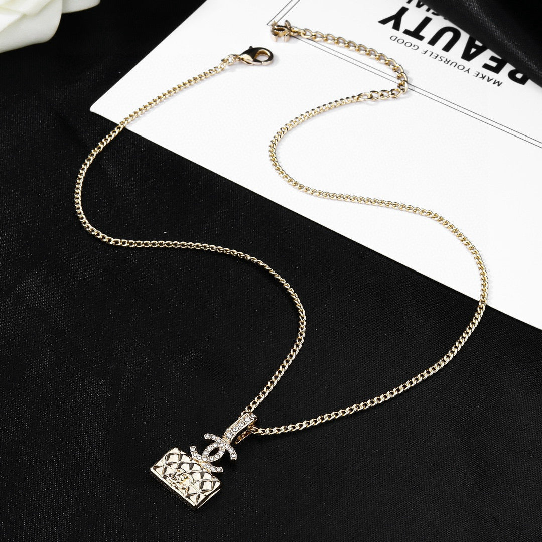 CC Classic Double C Light Gold Diamond Bag Necklace