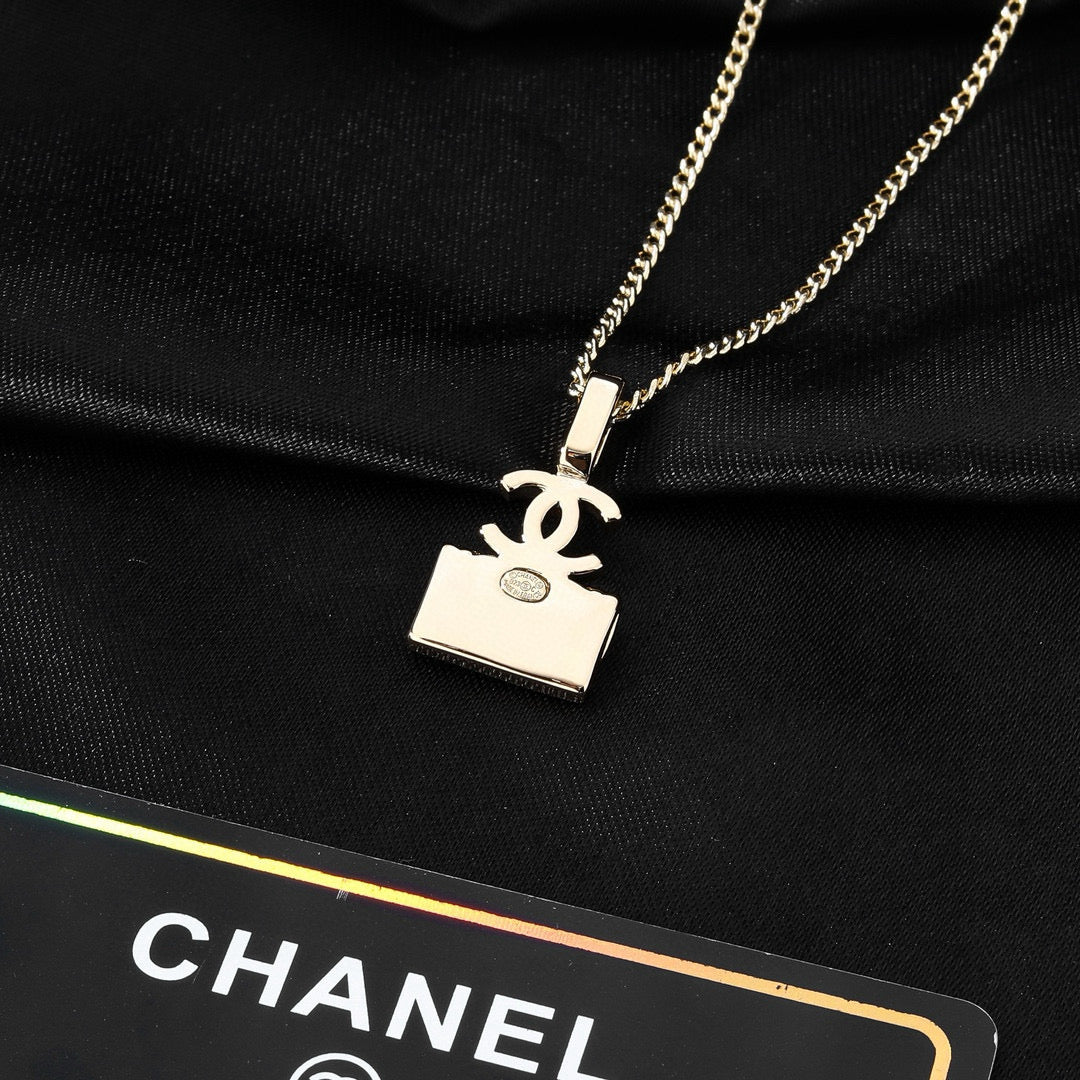 CC Classic Double C Light Gold Diamond Bag Necklace