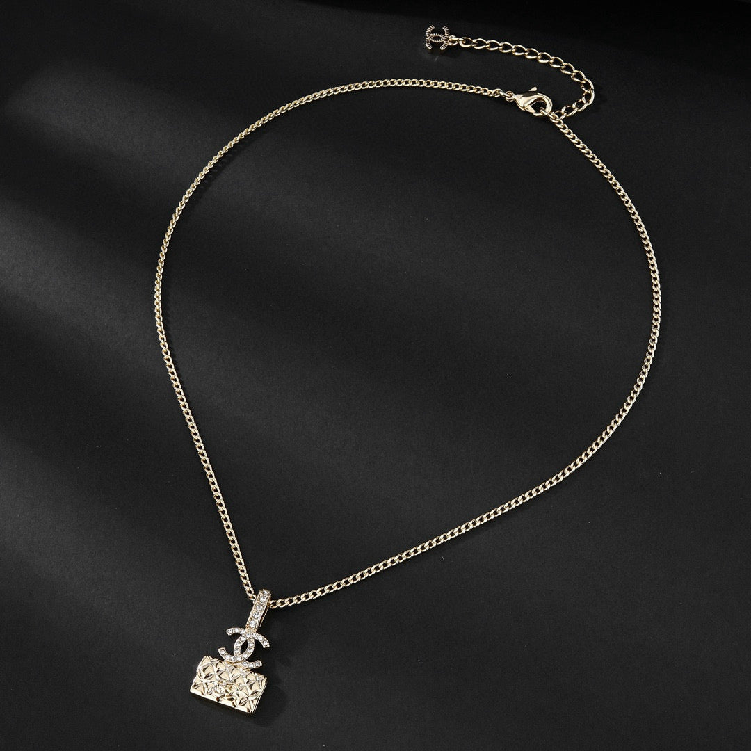 CC Classic Double C Light Gold Diamond Bag Necklace