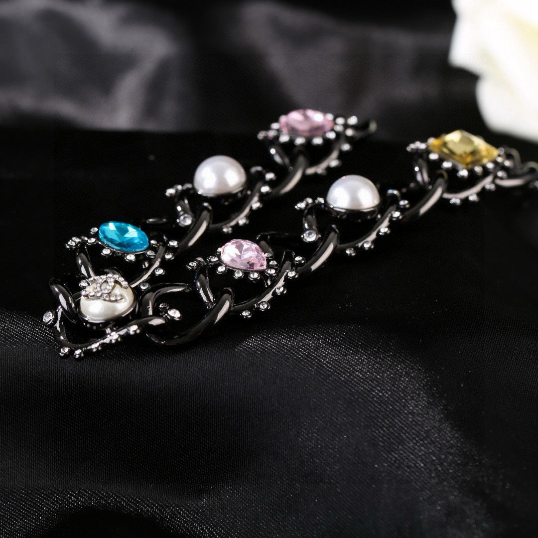 CC Multicolor Crystal Pearl Black Necklace
